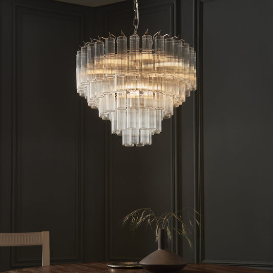 Toulouse 12lt Glass Pendant Bright Nickel - Golden Aura Lighting Ltd