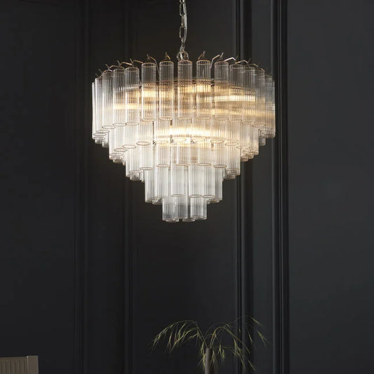 Toulouse 12lt Glass Pendant Bright Nickel - Golden Aura Lighting Ltd